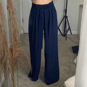 Wide leg tie waist dress pants